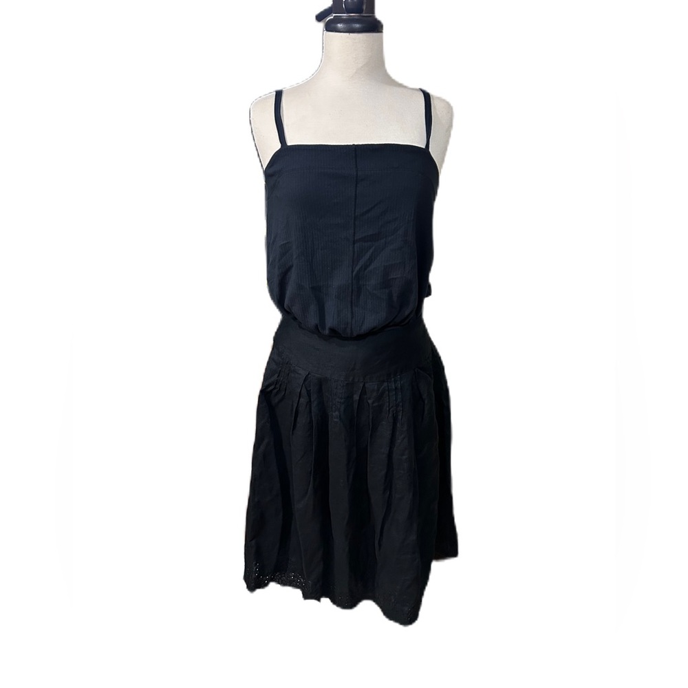ECOLOGIE Linen Pleated Skirt Embroidered Midi Lined A-line Black Sz 8 Classic